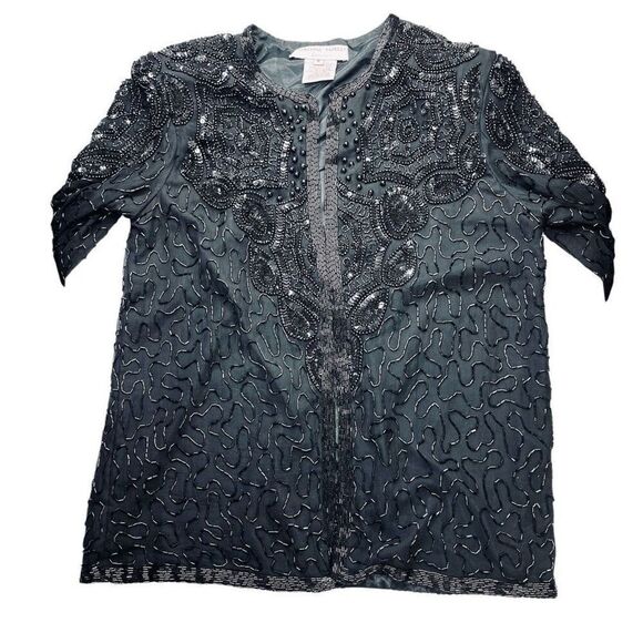 Adrianna Papell Evening Silk Beaded Sequin Evening Jacket Cardigan, Vintage SZ ( - Picture 5 of 9